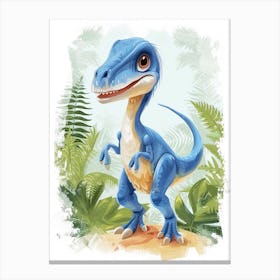 Cartoon Microraptor Dinosaur Watercolour 3 Canvas Print