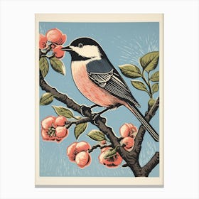 Vintage Bird Linocut Carolina Chickadee 4 Canvas Print