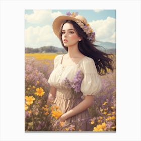 Beautiful Girl In A Field Of Flowers Canvas Print