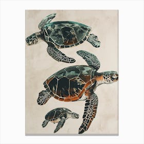 Three Minimalist Vintage Sea Turtles 1 Canvas Print