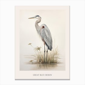 Vintage Bird Drawing Great Blue Heron 3 Poster Canvas Print