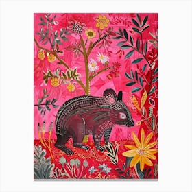 Floral Animal Painting Wombat 4 Canvas Print