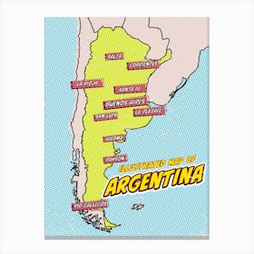 Pop Art Map Of Argentina Canvas Print