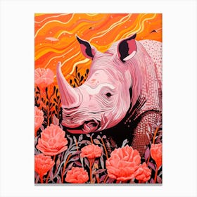 Floral Orange & Pink Abstract Rhino 2 Canvas Print