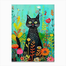 Black Cat In Flowers 2 Canvas Print