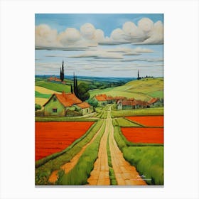 Green plains, distant hills, country houses,renewal and hope,life,spring acrylic colors.20 Canvas Print