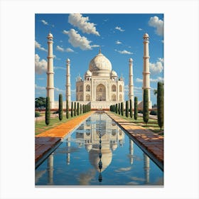 Majestic Marvel: Taj Mahal's Agra Skyline Canvas Print