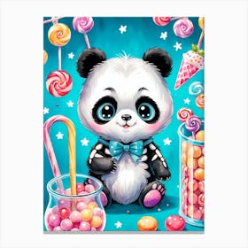 Cute Skeleton Panda Halloween Painting (5) Canvas Print