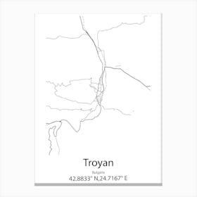 Troyan,Bulgaria Minimalist Map Canvas Print