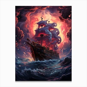 Pirate Ship In Stormy Sea Canvas Print