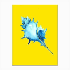 Blue Seashell On Yellow Background Art print Canvas Print