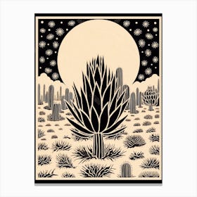 B&W Cactus Illustration Echinocereus Cactus 2 Canvas Print