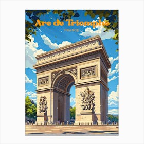 Arc De Triomphe Paris France Digital Travel Illustration Canvas Print