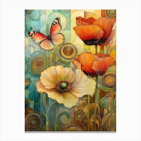 Poppies And Butterfly Canvas Print