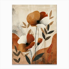 Flowers In Beige, Brown And White Tones, Using Simple Shapes In A Minimalist And Elegant 3 Canvas Print