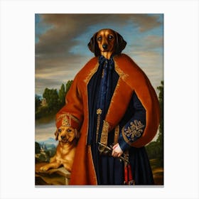 Dachshund Renaissance Portrait Oil Painting Canvas Print