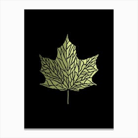 Maple Leaf Golden On Black Background Canvas Print