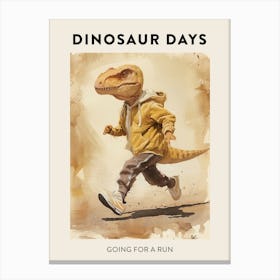 Going For A Run Dinosaur Poster Canvas Print