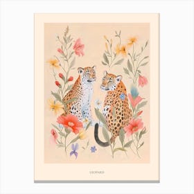 Folksy Floral Animal Drawing Leopard 2 Poster Canvas Print