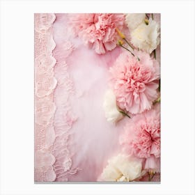 Pink Carnations On Lace 5 Canvas Print