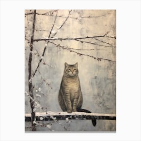 Vintage Winter Animal Painting Bobcat 1 Canvas Print