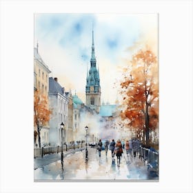 Copenhagen Denmark In Autumn Fall, Watercolour 3 Canvas Print