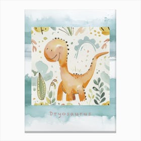 Cute Muted Pastel Dryosaurus Dinosaur 1 Poster Canvas Print