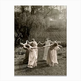 Circle of Witches Dancing - Ritual Pagan Ladies Dance 1921 Vintage Art Deco Remastered Photograph - Spiritual Witchy Fairytale Fairies Witchcraft Spells Calling the Moon Goddess Selene Mayday or Midsummer 2 Canvas Print