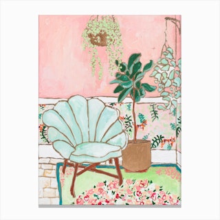 Mint Velvet Shell Chair Interior With Plants Canvas Print