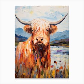 Colourful Impressionism Style Painting Of A Highland Cow 1 Canvas Print