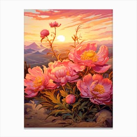 Peony With Sunset In South Western Style (3) Canvas Print