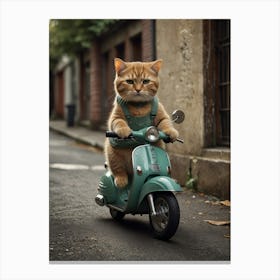 Cat On A Scooter Canvas Print