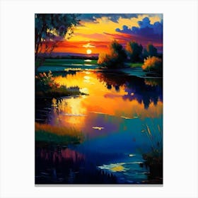 Sunset Over Pond Waterscape Impressionism 1 Canvas Print