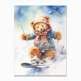 Snowboarding Teddy Bear Painting Watercolour 3 Canvas Print