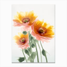 Sunflowers Flowers Acrylic Painting In Pastel Colours 5 Canvas Print