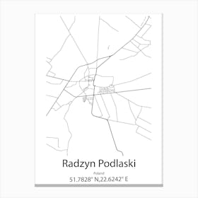 Radzyn Podlaski,Poland Minimalist Map Stampe su tela