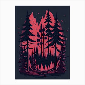 A Fantasy Forest At Night In Red Theme 32 Canvas Print