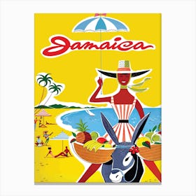 Jamaica Beach, Smiling Tourist on a Donkey Canvas Print