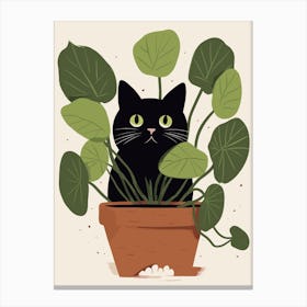 Black Cat In A Plant Pot Cute Illustration Canvas Print