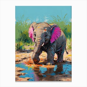 Elephant In The Puddle 1 Canvas Print