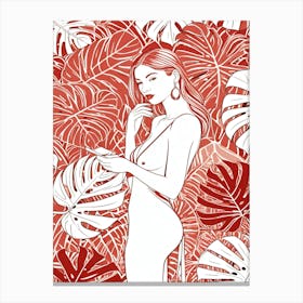 Woman With Tropical Leaves Canvas Print