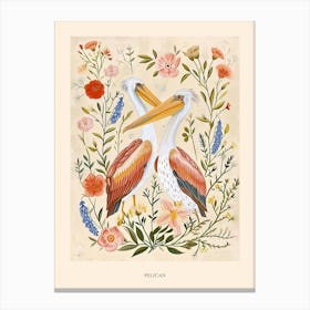 Folksy Floral Animal Drawing Pelican Poster Canvas Print