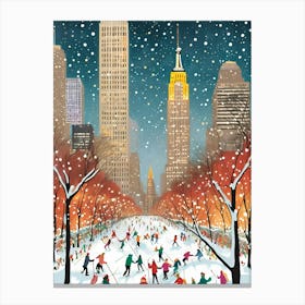 New York City Winter Snow Travel Christmas Painting Canvas Print