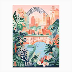 The Sydney Harbour Bridge   Sydney, Australia   Cute Botanical Illustration Travel 0 Canvas Print