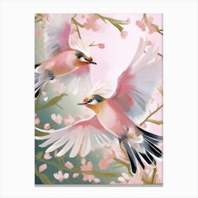 Pink Ethereal Bird Painting Cedar Waxwing Canvas Print