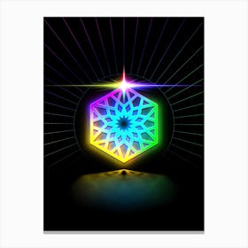 Neon Geometric Glyph in Candy Blue and Pink with Rainbow Sparkle on Black n.0105 Canvas Print