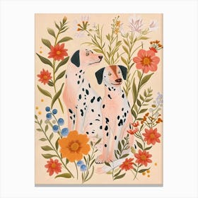 Folksy Floral Animal Drawing Dog Canvas Print