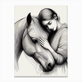 Woman Hugging A Horse 1 Canvas Print