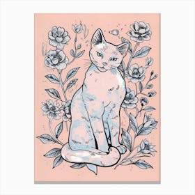 Cute Siamese Cat With Flowers Illustration 3 Canvas Print