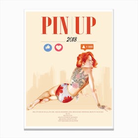 Red Head Modern Tattooed Vintage Pin Up Canvas Print